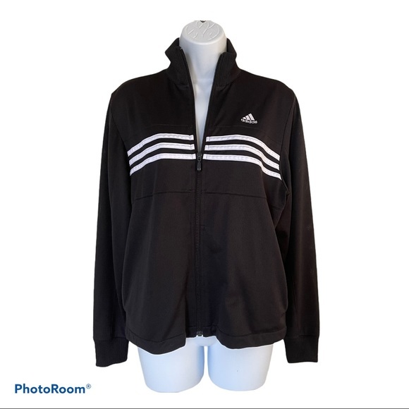 Adidas jacket zip track jacket black 3 stripe M - Picture 1 of 10
